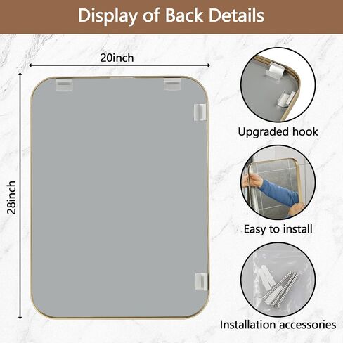 JENBELY 24x36 Inch Gold Bathroom Mirror, Brushed Brass Gold Metal Framed Rectangular Mirror with Rounded Corner, Wall Mounted Vanity Mirror for Bedroom or Living Room, Horizontal/Vertical in Saudi Arabia