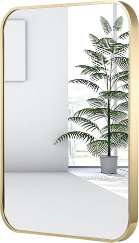 JENBELY 24x36 Inch Gold Bathroom Mirror, Brushed Brass Gold Metal Framed Rectangular Mirror with Rounded Corner, Wall Mounted Vanity Mirror for Bedroom or Living Room, Horizontal/Vertical in Saudi Arabia