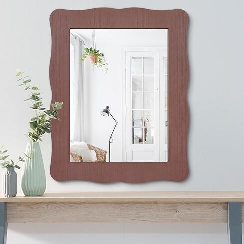 مرايا متموجة للجدار إطار خشبي معلق مرآة حائط ريفية مستطيلة مرايا مثبتة على الحائط لغرفة النوم والحمام وغرفة المعيشة مرآة الغرور صغيرة 16 بوصة × 12 بوصة in Kuwait