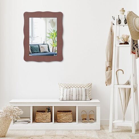 مرايا متموجة للجدار إطار خشبي معلق مرآة حائط ريفية مستطيلة مرايا مثبتة على الحائط لغرفة النوم والحمام وغرفة المعيشة مرآة الغرور صغيرة 16 بوصة × 12 بوصة in Kuwait