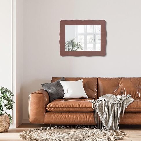 مرايا متموجة للجدار إطار خشبي معلق مرآة حائط ريفية مستطيلة مرايا مثبتة على الحائط لغرفة النوم والحمام وغرفة المعيشة مرآة الغرور صغيرة 16 بوصة × 12 بوصة in Kuwait