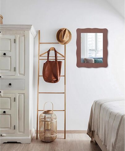 مرايا متموجة للجدار إطار خشبي معلق مرآة حائط ريفية مستطيلة مرايا مثبتة على الحائط لغرفة النوم والحمام وغرفة المعيشة مرآة الغرور صغيرة 16 بوصة × 12 بوصة in Kuwait