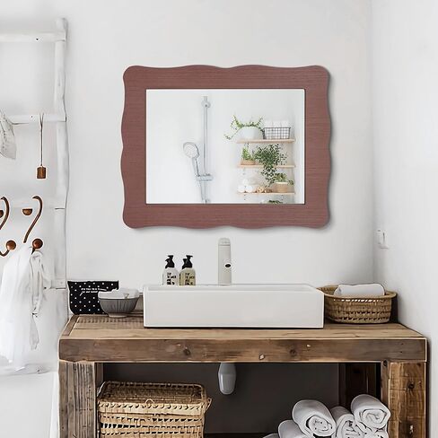 مرايا متموجة للجدار إطار خشبي معلق مرآة حائط ريفية مستطيلة مرايا مثبتة على الحائط لغرفة النوم والحمام وغرفة المعيشة مرآة الغرور صغيرة 16 بوصة × 12 بوصة in Kuwait