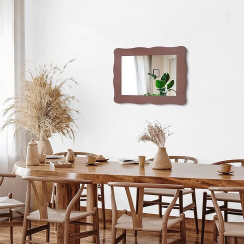 مرايا متموجة للجدار إطار خشبي معلق مرآة حائط ريفية مستطيلة مرايا مثبتة على الحائط لغرفة النوم والحمام وغرفة المعيشة مرآة الغرور صغيرة 16 بوصة × 12 بوصة in Kuwait