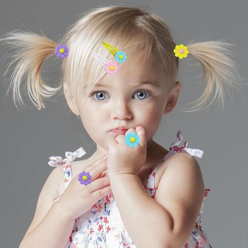 PinkSheep Flower Hair Clips and Hair Ties for Toddler Baby Girls 20PCS Cute Hair Clips Metal Snap Barrettes Sparkly Ties Soft Rubber Bands Colorful For Baby Girl in Kuwait