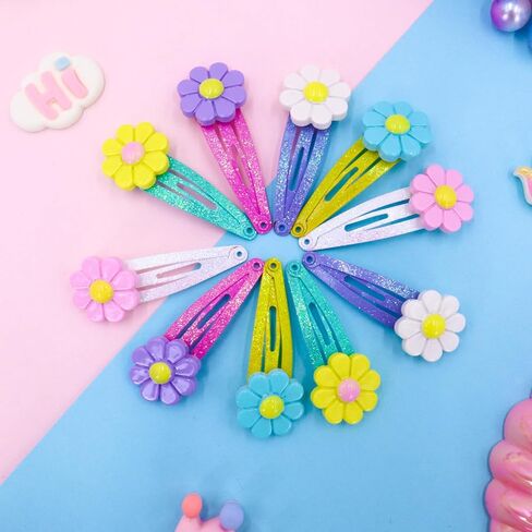 PinkSheep Flower Hair Clips and Hair Ties for Toddler Baby Girls 20PCS Cute Hair Clips Metal Snap Barrettes Sparkly Ties Soft Rubber Bands Colorful For Baby Girl in Kuwait