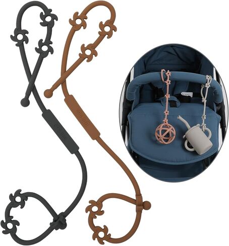 Toy Safety Straps, Food Grade Silicone Pacifier Clips Sippy Cup Strap Stretchable Adjustable for Strollers, High Chair, Cribs, Hanging Baskets, 4 Pack (Clay x2 / Dark Grey x2) in Kuwait