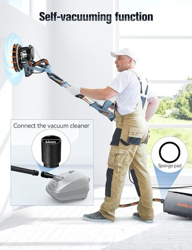 ماكينة التجفيف والجدران الكهربائية 800 واط من هانلايف 7A مع أضواء LED مزدوجة الطابق، سرعة قابلة للتعديل، 800-1800 لفة في الدقيقة، نظام تفريغ تلقائي خالٍ من الغبار و12 قطعة قرص صنفرة in Kuwait