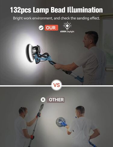 ماكينة التجفيف والجدران الكهربائية 800 واط من هانلايف 7A مع أضواء LED مزدوجة الطابق، سرعة قابلة للتعديل، 800-1800 لفة في الدقيقة، نظام تفريغ تلقائي خالٍ من الغبار و12 قطعة قرص صنفرة in Kuwait