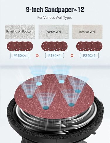 ماكينة التجفيف والجدران الكهربائية 800 واط من هانلايف 7A مع أضواء LED مزدوجة الطابق، سرعة قابلة للتعديل، 800-1800 لفة في الدقيقة، نظام تفريغ تلقائي خالٍ من الغبار و12 قطعة قرص صنفرة in Kuwait