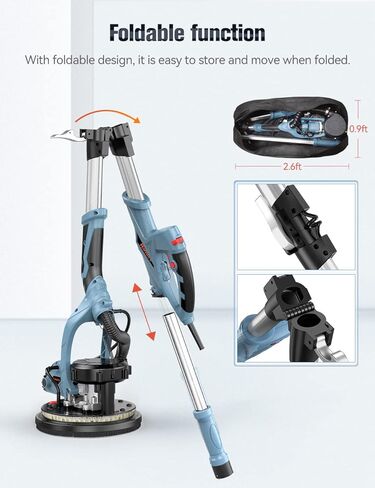 ماكينة التجفيف والجدران الكهربائية 800 واط من هانلايف 7A مع أضواء LED مزدوجة الطابق، سرعة قابلة للتعديل، 800-1800 لفة في الدقيقة، نظام تفريغ تلقائي خالٍ من الغبار و12 قطعة قرص صنفرة in Kuwait