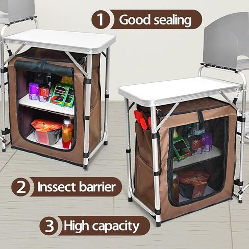 طاولة طهي قابلة للطي من كامبلاند، محطة طهي محمولة للاستخدام الخارجي، مطبخ تخييم من الألومنيوم مع منظم تخزين، زجاج أمامي، خطافات للشواء، الحفلات in Kuwait