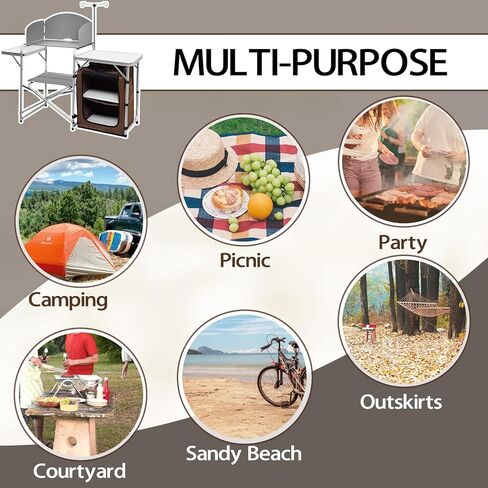 طاولة طهي قابلة للطي من كامبلاند، محطة طهي محمولة للاستخدام الخارجي، مطبخ تخييم من الألومنيوم مع منظم تخزين، زجاج أمامي، خطافات للشواء، الحفلات in Kuwait