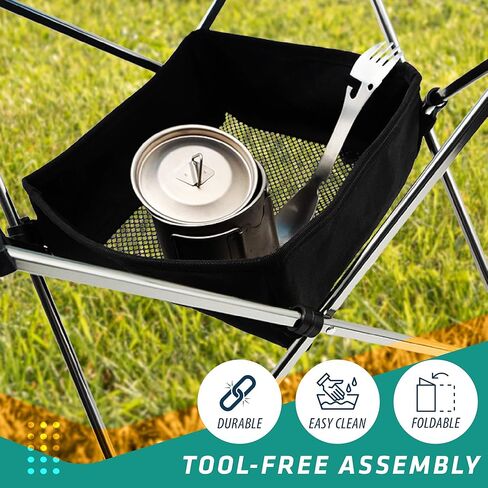 سلة متعددة الاستخدامات لطاولة التخييم المحمولة القابلة للطي، منظم شبكي بحجم محمول لوضع وحمل الاشياء الصغيرة للطاولة المنبثقة وطاولة الشاطئ وطاولة الظهر وطاولة السفر وطاولة النزهة in Kuwait