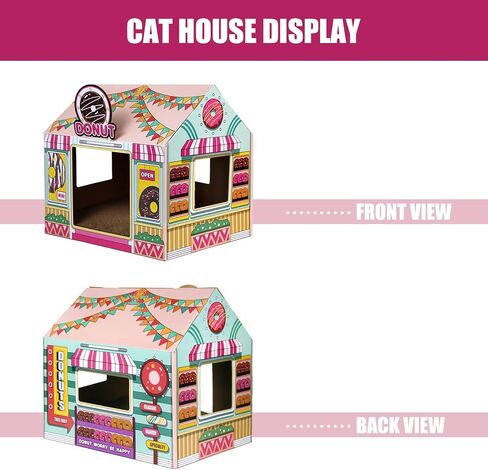 SEKAM Cardboard Cat House with Scratcher/Catnip (16.5'' x 12'' x 15''), Donut Shop for Indoor/Outdoor, Cat Scratch Box & Home Decor, Hideout for Small Animals in Kuwait