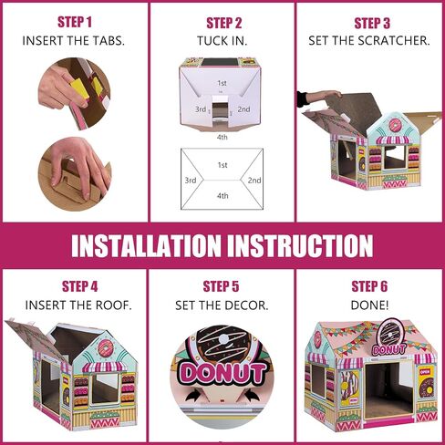 SEKAM Cardboard Cat House with Scratcher/Catnip (16.5'' x 12'' x 15''), Donut Shop for Indoor/Outdoor, Cat Scratch Box & Home Decor, Hideout for Small Animals in Kuwait