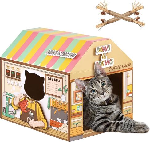 SEKAM Cardboard Cat House with Scratcher/Catnip (16.5'' x 12'' x 15''), Donut Shop for Indoor/Outdoor, Cat Scratch Box & Home Decor, Hideout for Small Animals in Saudi Arabia