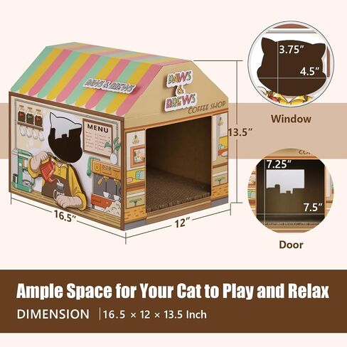 SEKAM Cardboard Cat House with Scratcher/Catnip (16.5'' x 12'' x 15''), Donut Shop for Indoor/Outdoor, Cat Scratch Box & Home Decor, Hideout for Small Animals in Saudi Arabia