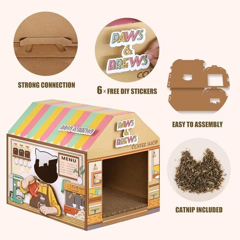 SEKAM Cardboard Cat House with Scratcher/Catnip (16.5'' x 12'' x 15''), Donut Shop for Indoor/Outdoor, Cat Scratch Box & Home Decor, Hideout for Small Animals in Saudi Arabia