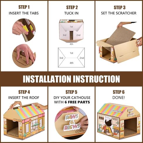 SEKAM Cardboard Cat House with Scratcher/Catnip (16.5'' x 12'' x 15''), Donut Shop for Indoor/Outdoor, Cat Scratch Box & Home Decor, Hideout for Small Animals in Saudi Arabia