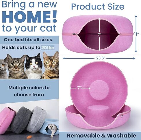 JUGGLENAUT كهف واسع للقطط - سرير نفق للقطط وكهف بيكابو للقطط الداخلية - دونات للقطط الصغيرة إلى الكبيرة - يتضمن 3 ألعاب قطيفة منفصلة لمزيد من المتعة - سعة 20 رطل رمادي داكن in Kuwait