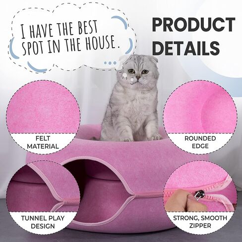 JUGGLENAUT كهف واسع للقطط - سرير نفق للقطط وكهف بيكابو للقطط الداخلية - دونات للقطط الصغيرة إلى الكبيرة - يتضمن 3 ألعاب قطيفة منفصلة لمزيد من المتعة - سعة 20 رطل رمادي داكن in Kuwait
