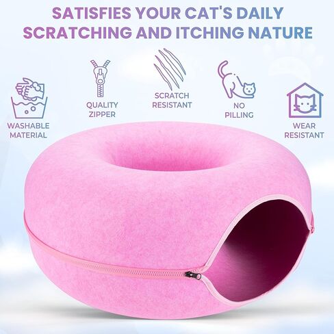 JUGGLENAUT كهف واسع للقطط - سرير نفق للقطط وكهف بيكابو للقطط الداخلية - دونات للقطط الصغيرة إلى الكبيرة - يتضمن 3 ألعاب قطيفة منفصلة لمزيد من المتعة - سعة 20 رطل رمادي داكن in Kuwait