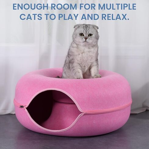 JUGGLENAUT كهف واسع للقطط - سرير نفق للقطط وكهف بيكابو للقطط الداخلية - دونات للقطط الصغيرة إلى الكبيرة - يتضمن 3 ألعاب قطيفة منفصلة لمزيد من المتعة - سعة 20 رطل رمادي داكن in Kuwait