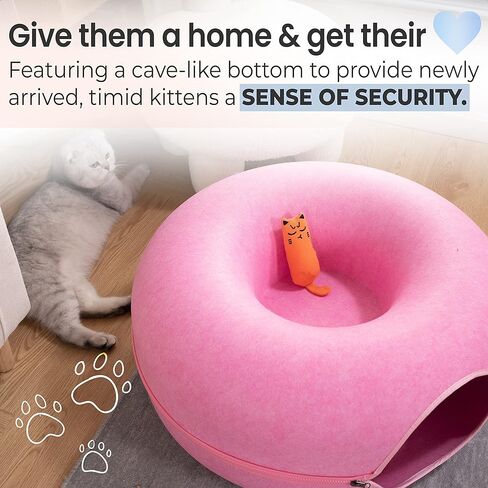 JUGGLENAUT كهف واسع للقطط - سرير نفق للقطط وكهف بيكابو للقطط الداخلية - دونات للقطط الصغيرة إلى الكبيرة - يتضمن 3 ألعاب قطيفة منفصلة لمزيد من المتعة - سعة 20 رطل رمادي داكن in Kuwait