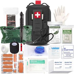 Upgrade 69 Piece Laser Cut Tactical Molle Ifak Trauma Kit Refil Medical Emergency Survival First Aid Kits Rip Away EMT Medic Kit for Military Camping Hiking Travel (Black) in Kuwait
