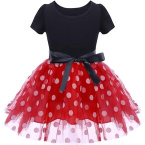 Baby Girls Polka Dots Tulle Spliced Ballet Dress Bowknot Headband Birthday Party Princess Tutu Dress 1-6T