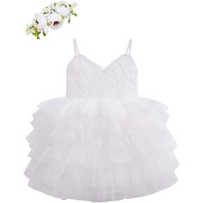 Cilucu Baby Girls Tutu Dress with Flower Lace Edge Kids Spaghetti Strap Dresses
