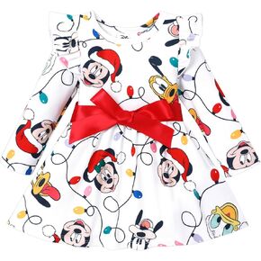 Disney Mickey and Friends Toddler Baby Girl Christmas Ruffles Bow Tie Long Sleeve Tutu Dress in Saudi Arabia