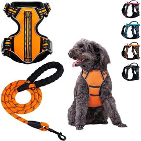 Annchwool No Pull Dog Harness with Contrl Handle +5 Ft Heavy Duty Dog Leash Set,Adjustable & Reflective Dog Vest Harness for Small Medium Large Dog(Black,L)