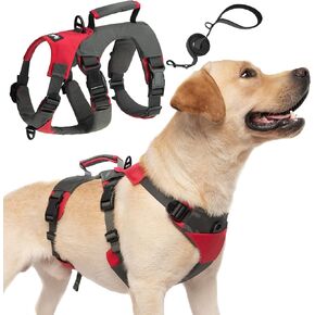 PUPTECK الهروب دليل على الكلب تسخير - قابل للتعديل لا سحب الكلب سترة ومقابض مزدوجة المقود مجموعة لينة مبطن رفع مقبض للكلاب المتوسطة الكبيرة تدريب المشي لمسافات طويلة المشي الصيد، أسود متوسط in Kuwait