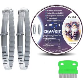 Flea and Tick Collar for Cat, Repels Fleas & Ticks, Natural Essential Oils, Allergy Prevention, 8 Months Protection, Adjustable & Waterproof (2 Packs) in Kuwait