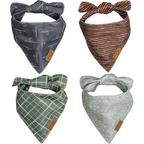 Remy+Roo Small Spring Dog Bandanas - 4 Pack Logan Set | Premium Durable Adjustable Polyester Fabric | Patented Shape Boy Dog Bandanas | Pack of Bandanas for Dogs