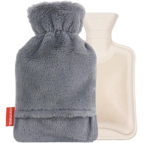 Small Rubber Hot Water Bottle 750ML with Easily Removable Soft Cover, Hot Water Bag for Pain Relief, Menstrual Cramps, Hand & Feet Warmer, BPA Free Hot Compress for Kids Women Men Grey in Kuwait