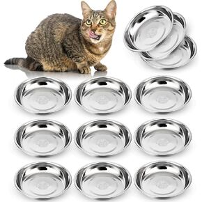 Cat Bowls for Food and Water, 12 PCS Stainless Steel Shallow Cat Bowl, Whisker-Friendly & Stackable - Dishwasher Safe Cat Dishes Cat Feeding Bowl, 5.5 Inches Cat Plates for Small Dogs and Cats in Kuwait
