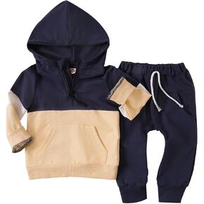 ADXSUN Kids Toddler Baby Girl/Boy Clothes Long Sleeve Color Block Hoodie Tops+ Casual Pants Winter Outfit