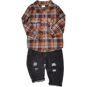 CETEPY Toddler Baby Boy Clothes Winter Outfits Button Down Plaid Shirt + Pocket Jean Pants Set 12 Months - 5 Years Old in Saudi Arabia