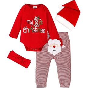 DOMOABEI بلدي 1st ملابس عيد الميلاد عيد الميلاد بيبي بوي الزي ملابس الطفل الصبي رومبير للرضيع سانتا السراويل قبعة 4 قطعة 0-18 أشهر in Kuwait