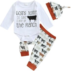 Lily.Pie Newborn Baby Boys Funny Bodysuits with Leggings Caps 3pcs Outfit Clothes
