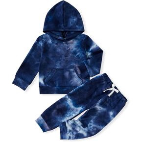 GRNSHTS Toddler Baby Boy Tie Dye Pants Set Hoodie Pocket Top Long Pants 2PCS Fall Winter Outfits Clothes