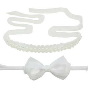 Baby Girl White Lace Tieback Flower Halo Crown and Small Bow Headbands | Newborn Gift Sets in Kuwait