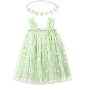 BGFKS Baby Girls Toddler Daisy Tutu Dress,Princess Party Dress with Soft Daisy Flower Headband.