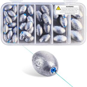 TaoTaoChong Egg Fishing Sinkers Weights Assortment Lead Oval Shape Bass Casting Worm Bullet Tackle for Saltwater Freshwater Fishing