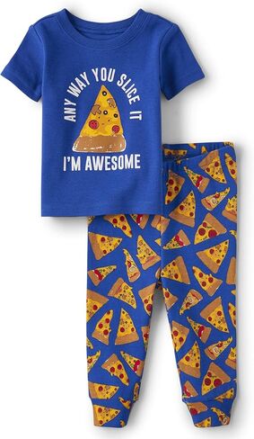 The Children's Place Baby Boys' and Toddler Snug Fit 100% Cotton Short Sleeve Top and Pants 2 Piece Pajama Set, Pizza Slice, 6 Years in Saudi Arabia