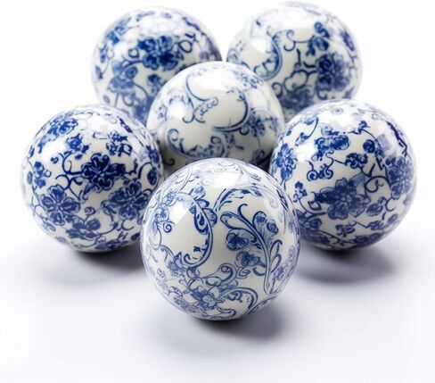 v2croft Porcelain Orbs Decorative Balls - Set of 6 Small Ceramic Spheres for Centerpiece and Individual Use, Tray, Bowl or Basket Decor in Blue-Green Shades - 3 Inches Each in Kuwait