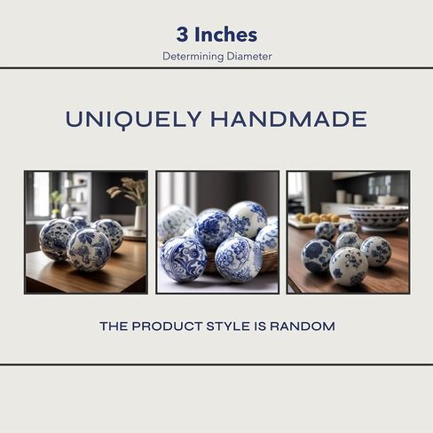 v2croft Porcelain Orbs Decorative Balls - Set of 6 Small Ceramic Spheres for Centerpiece and Individual Use, Tray, Bowl or Basket Decor in Blue-Green Shades - 3 Inches Each in Kuwait